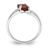 Sterling Silver Rhodium Garnet Heart Ring